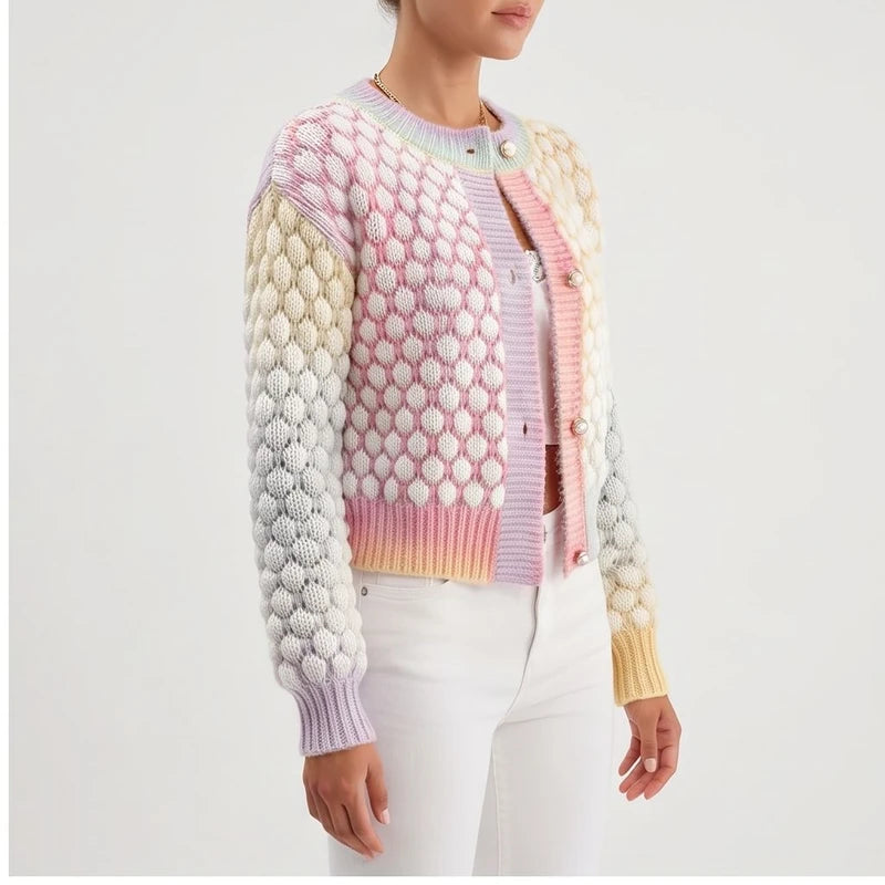 Model wearing S knit cardigan in a studio - 2