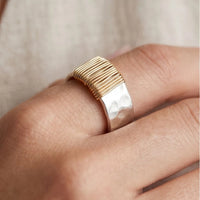 Model wearing 5 Vintage Gold Silver Ring close-up - 2