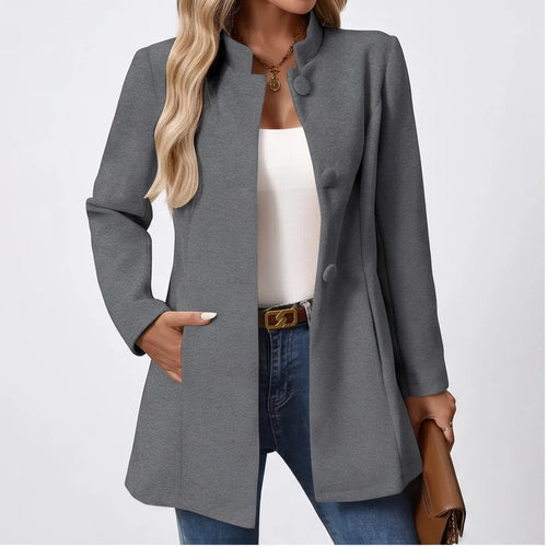 Model wearing Gray jacket in a studio
