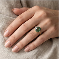 Model wearing 6 Vivienne Green Zirconia Gold Ring close-up - 3