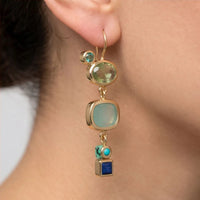 Model wearing Astoria Green Stone Drop Earrings Astoria Green Stone Drop Earrings close-up - 4