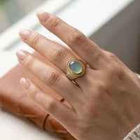 Model wearing 6 Gabi - Vintage Green Moonstone Ring close-up - 2