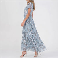 Model wearing Light Blue chiffon dress in a studio - 2