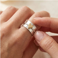Model wearing 6 Solstice Sterling Silver Golden Heart Ring close-up - 4