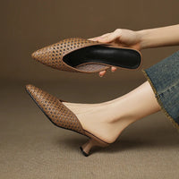 Cordova Women's Woven Leather Kitten Heel Mules