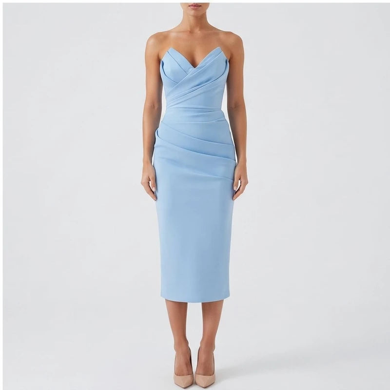 Model wearing Blue dress in a studio - 2