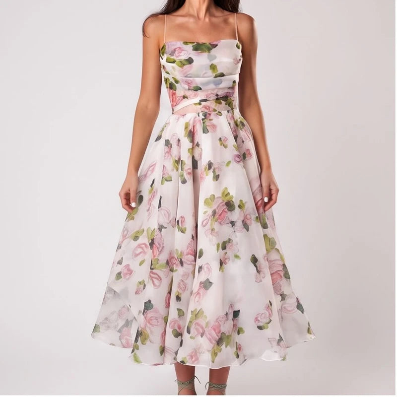 Model wearing Pink dress in a studio