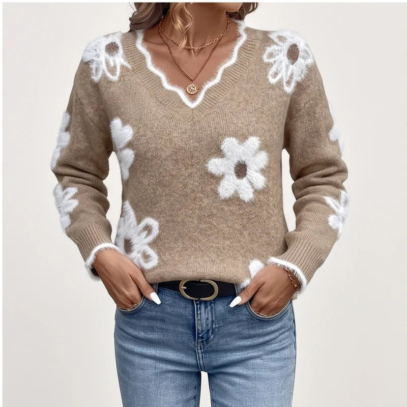 Model wearing Khaki knit sweater in a studio - 2