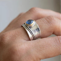 Model wearing 6 Bree - Bohemian Gemstone Meditation Ring close-up - 3
