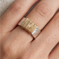 Model wearing 5 Vintage Gold Silver Ring close-up - 3