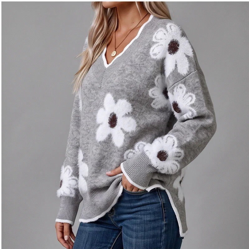 Model wearing Gray knit sweater in a studio - 2