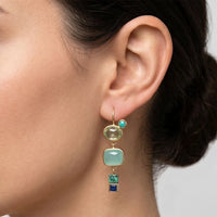 Model wearing Astoria Green Stone Drop Earrings Astoria Green Stone Drop Earrings close-up - 2