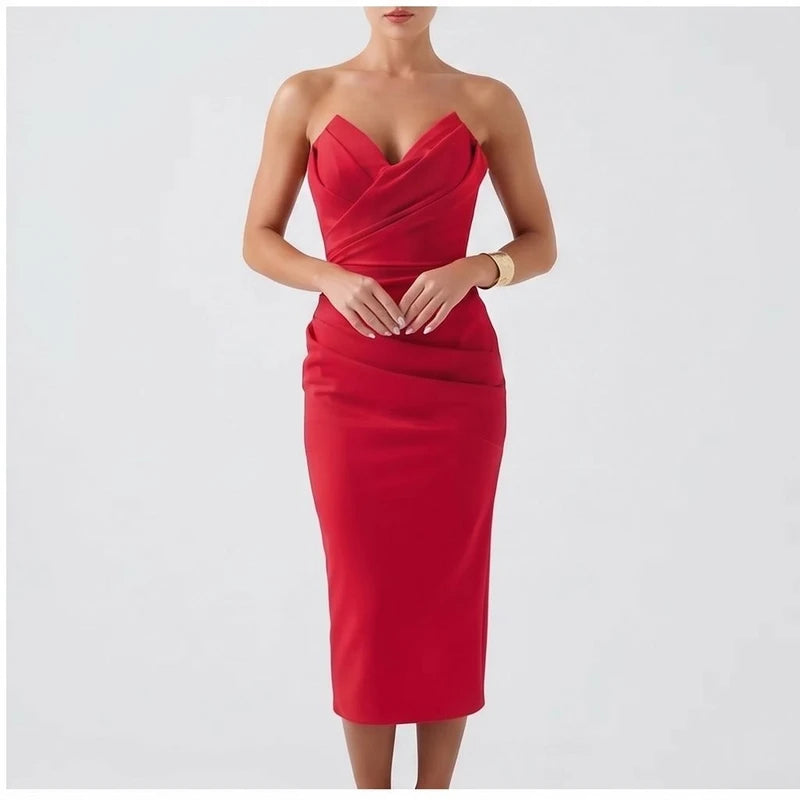 Model wearing Red dress in a studio - 2