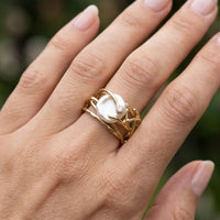 Model wearing 6 Samira - Thin Golden & Pearl Ring close-up - 3