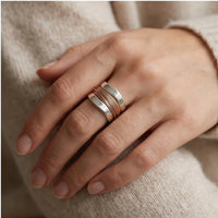 Model wearing 6 Fortuna Genuine Sterling Silver Ring with Rose Gold Wrap close-up - 3