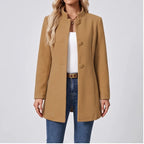Model wearing Khaki jacket in a studio