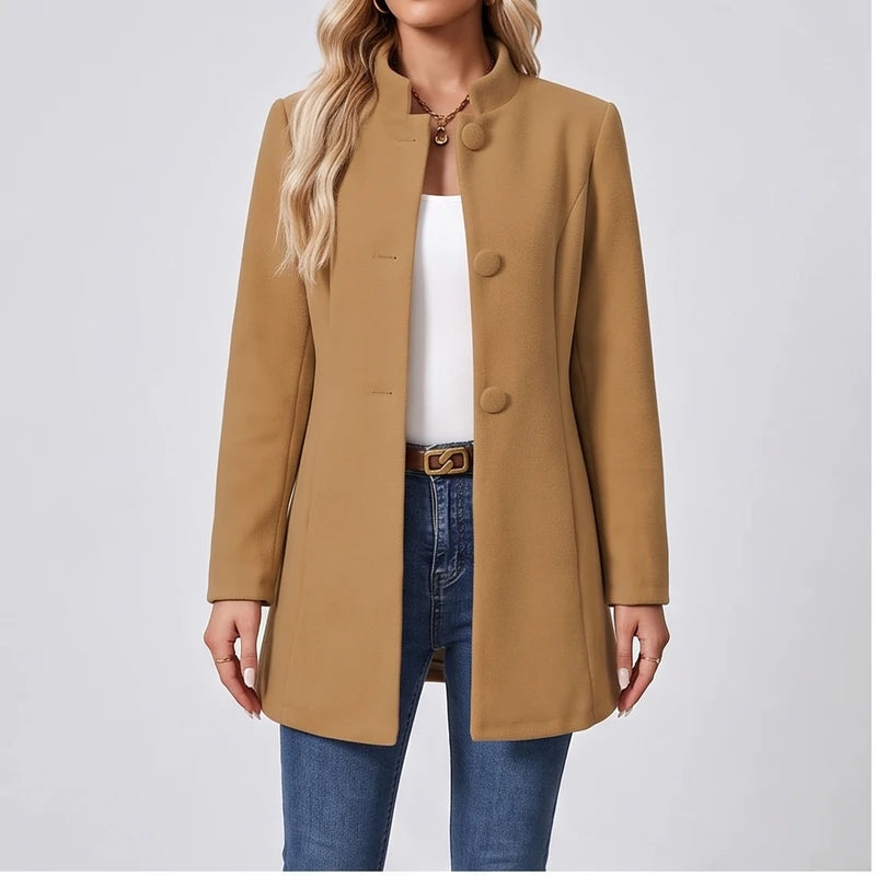 Model wearing Khaki jacket in a studio