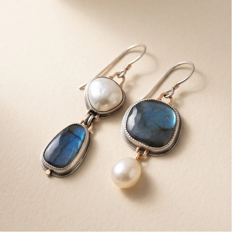 Celeste Vintage Blue Gem & Pearl Drop Earrings Celeste Vintage Blue Gem & Pearl Drop Earrings product photo