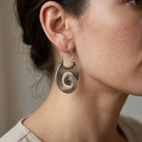 Model wearing Vintage Silver Spiral Earrings Vintage Silver Spiral Earrings close-up - 3