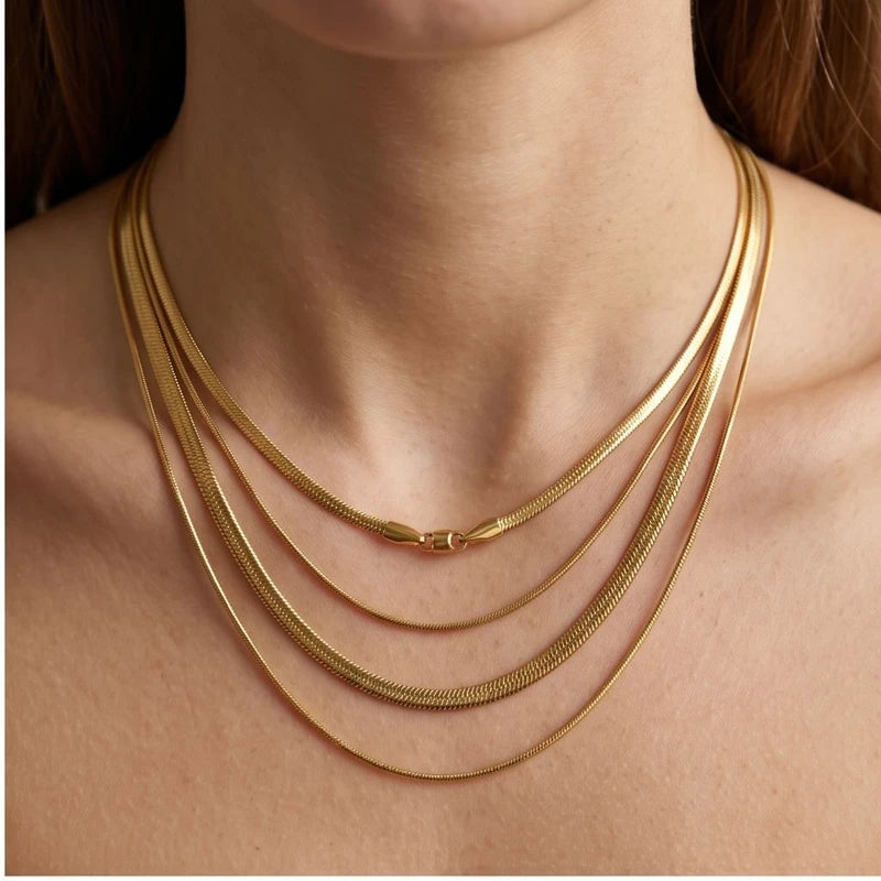 Model wearing Gold Multi-Layered Necklace Gold Multi-Layered Necklace close-up - 2