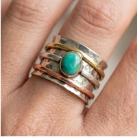 Model wearing 6 Isadora Turquoise Statement Ring close-up - 2