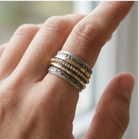 Model wearing 6 Celestine Vintage Gold & Silver Antique Ring close-up - 3