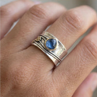 Model wearing 6 Bree - Bohemian Gemstone Meditation Ring close-up - 4