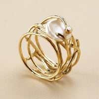 6 Samira - Thin Golden & Pearl Ring product photo