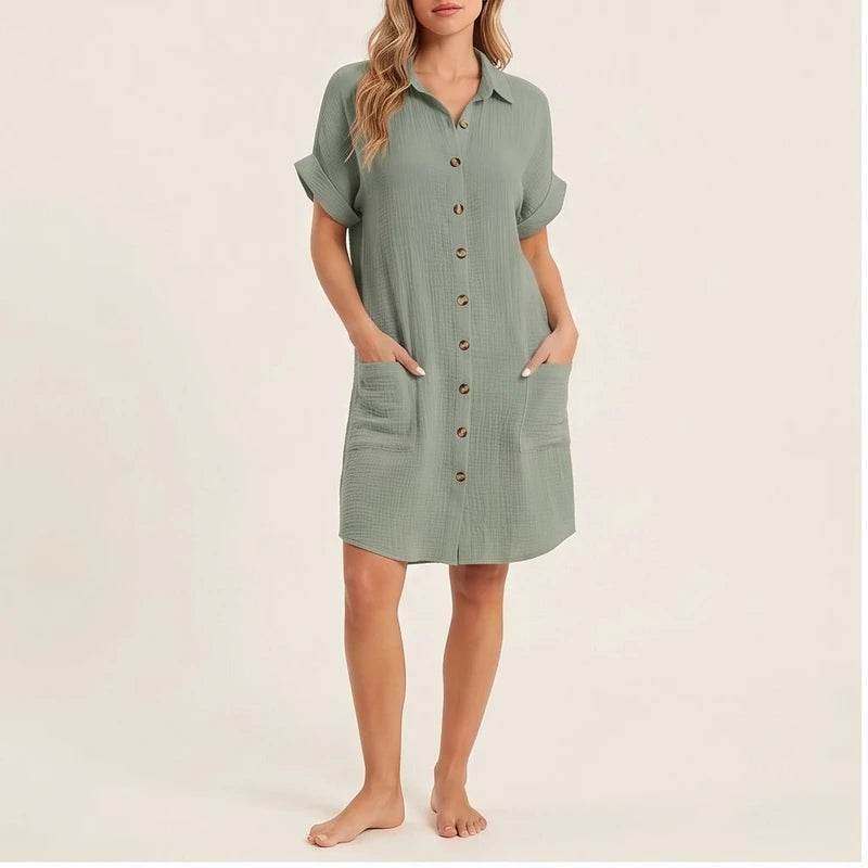 Model wearing Green shirt in a studio