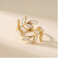 Adjustable Pure - White Opal Leaf Adjustable Ring product photo