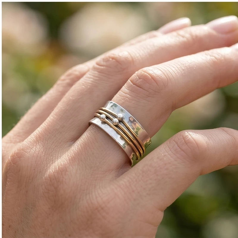 Model wearing 6 Aerin Two-Tone Vintage Sterling Silver Ring close-up - 2