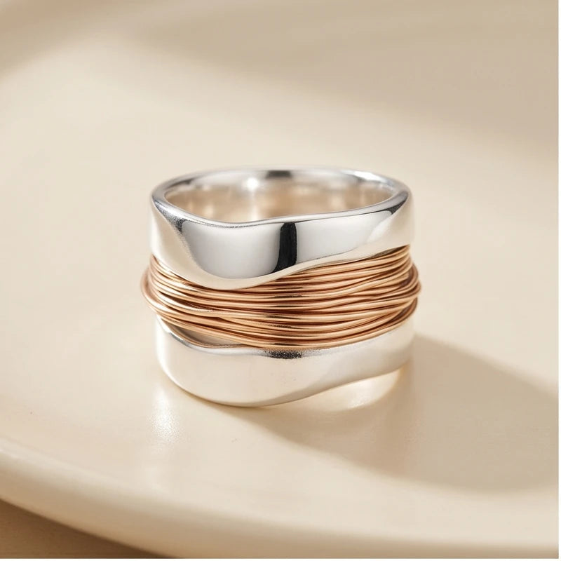 6 Fortuna Genuine Sterling Silver Ring with Rose Gold Wrap product photo