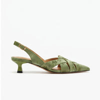 Green leather heels on a white background - 2