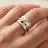 Model wearing 6 Solstice Sterling Silver Golden Heart Ring close-up - 3