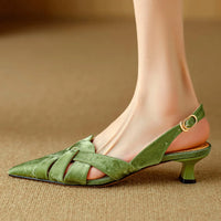 Meadow Women's Genuine Leather Slingback Kitten Heels