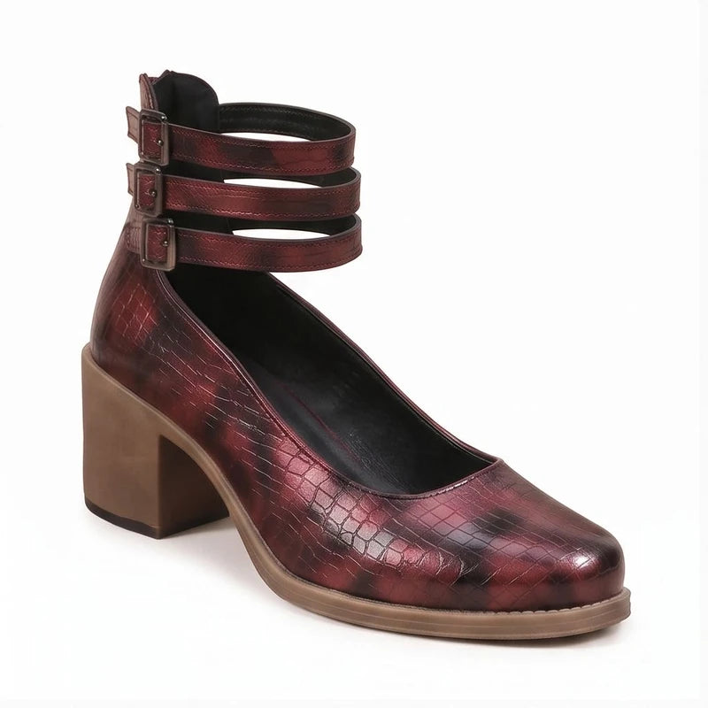 Burgundy pumps on a white background