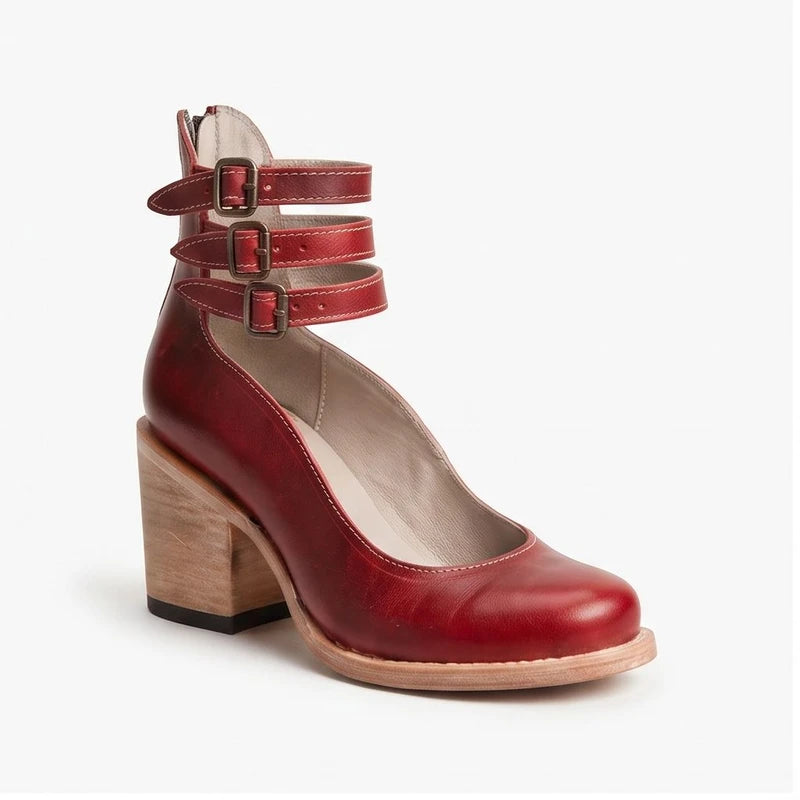Red leather boots on a white background
