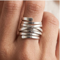 Model wearing 6 Bliss - Vintage Thick Layer Silver Ring close-up - 3