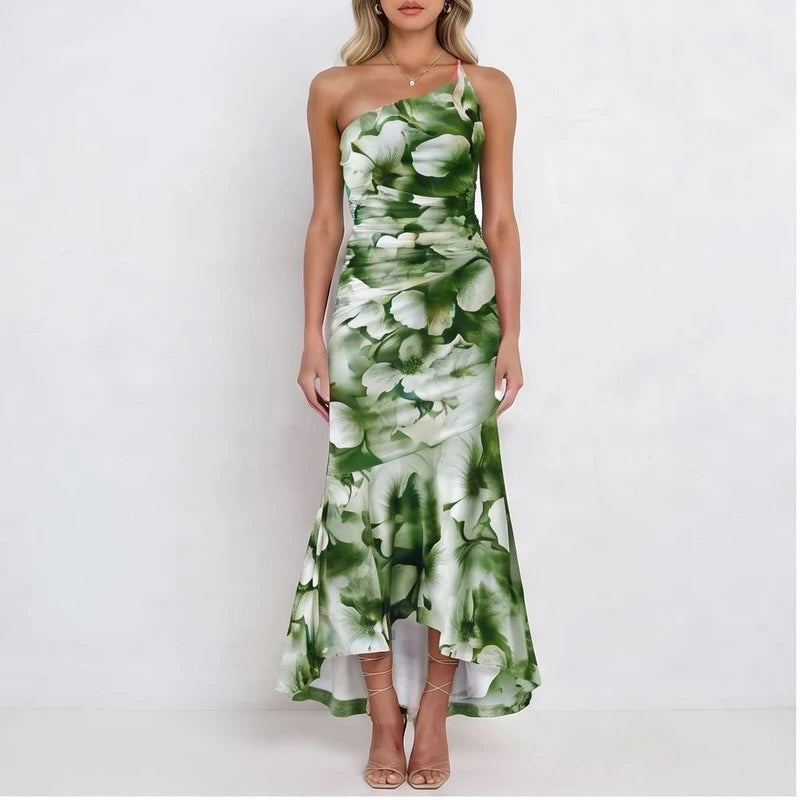 Model wearing Green dress in a studio