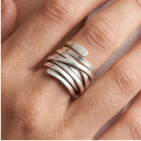 Model wearing 6 Bliss - Vintage Thick Layer Silver Ring close-up - 2