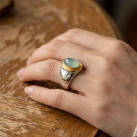 Model wearing 6 Gabi - Vintage Green Moonstone Ring close-up - 4