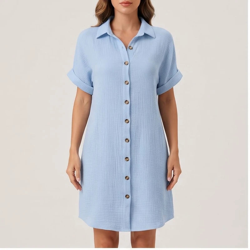 Model wearing Blue shirt in a studio