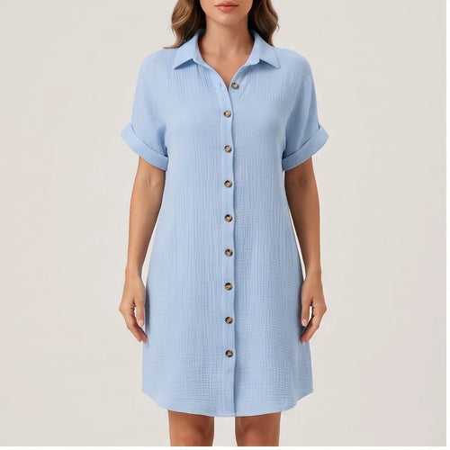 Model wearing Blue shirt in a studio