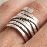 Model wearing 6 Bliss - Vintage Thick Layer Silver Ring close-up - 4