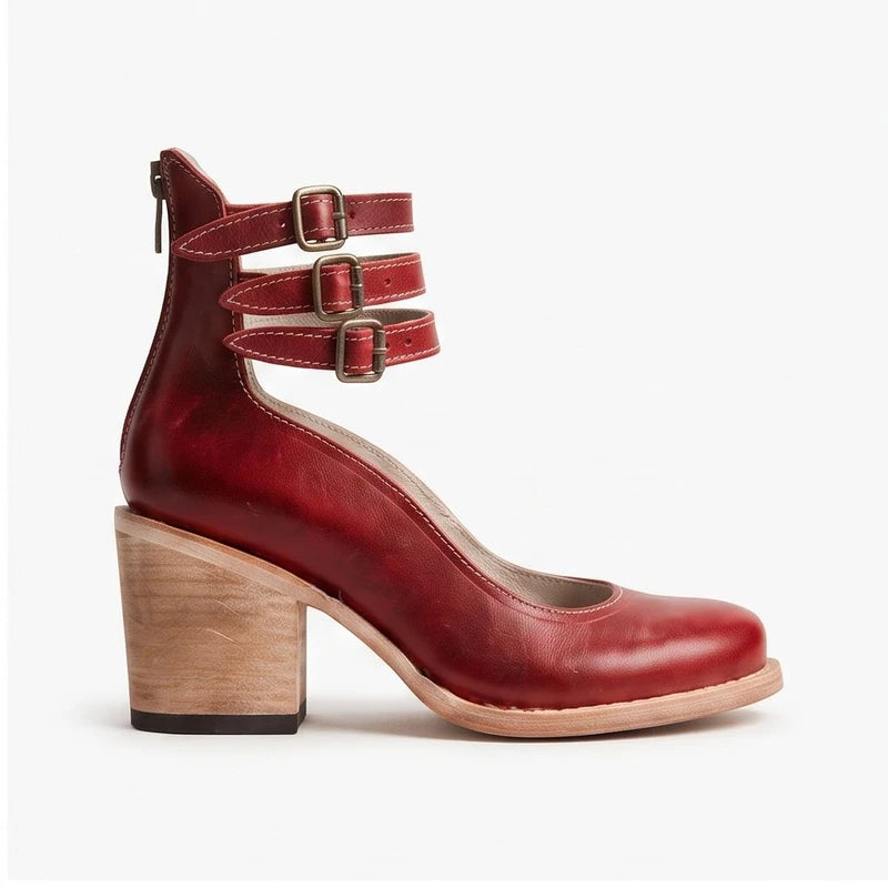 Red leather boots on a white background - 2