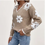 Model wearing Khaki knit sweater in a studio