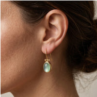 Model wearing Callista Green Moonstone Drop Earrings Callista Green Moonstone Drop Earrings close-up - 4