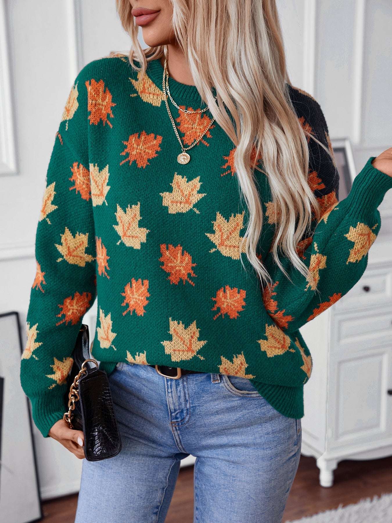 Oakleaf Women's Knit Leaf Pattern Sweater