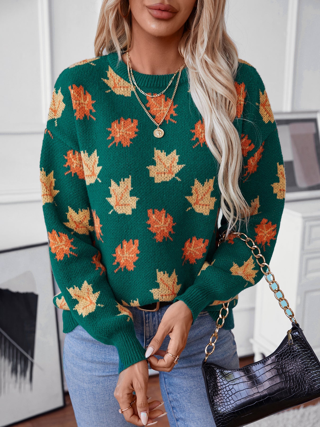 Oakleaf Women's Knit Leaf Pattern Sweater