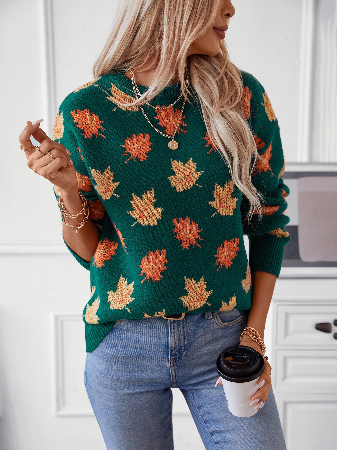 Oakleaf Women's Knit Leaf Pattern Sweater